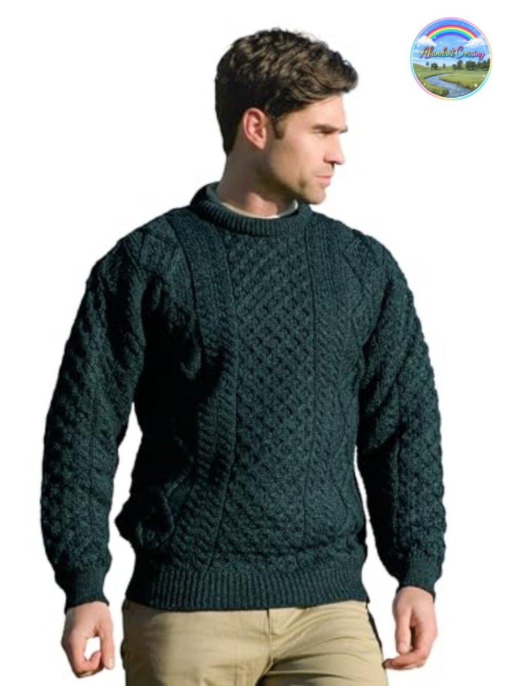 Irish Unisex Cable Knit Crew Neck Wool Sweater Pullover
